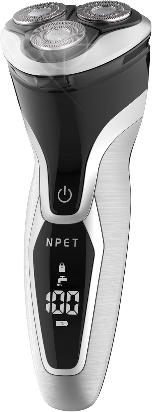 NPET ES8109 Quick Rechargeable Men's Electric Rotary Shaver IPX7 Waterproof Wet and Dry Rotary