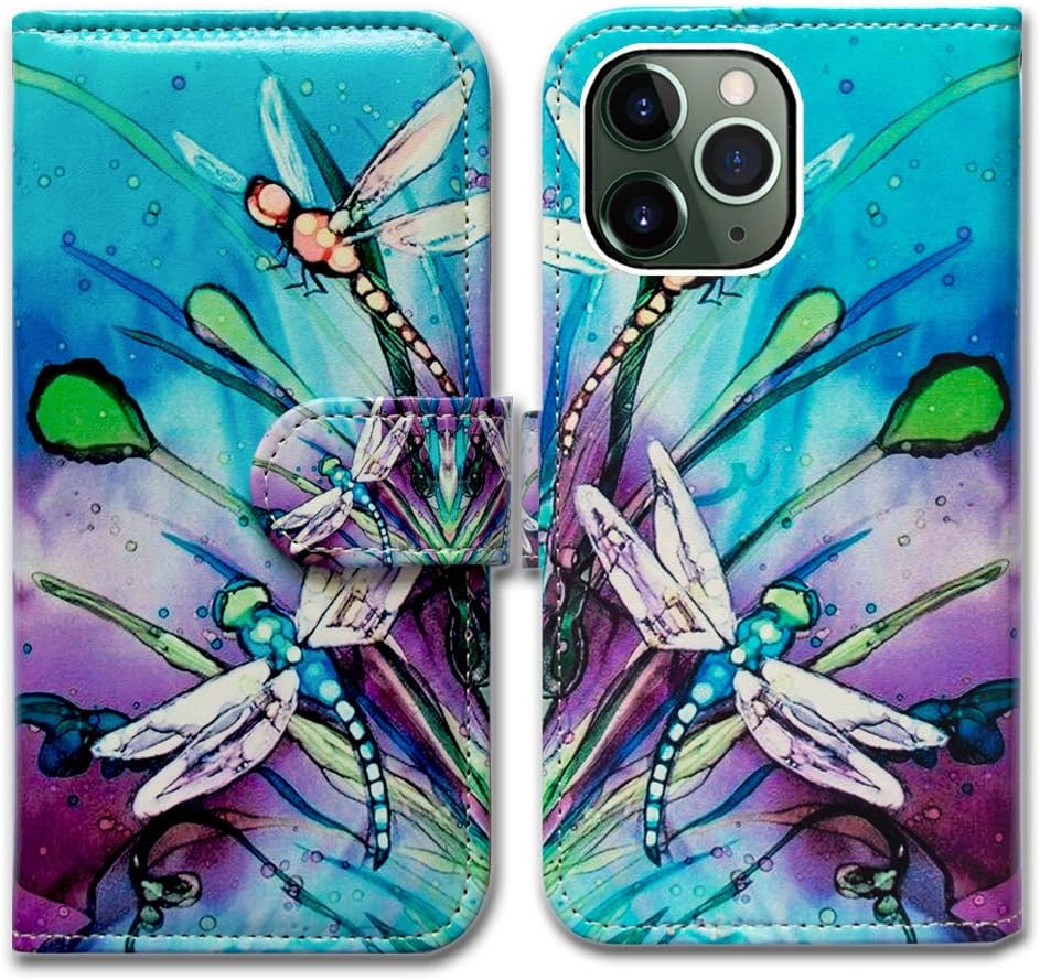 iPhone 11 Pro Wallet Case,Bcov Cute Dragonfly Leather Flip Wallet Case Cover with Card Slot Holder Kickstand for iPhone 11 Pro
