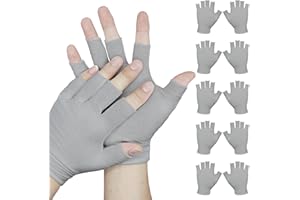 Fingerless Cotton Gloves,5 Pairs Moisturizing Gloves,Grey Fingerless Cotton Gloves for Eczema,Cut 5 Fingertips Overnight Hydr
