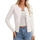 GRACE KARIN Women's Lightweight Fall Cardigan, Long Sleeve Knit Crop Sweater Trendy, Button Open Front Crewneck Jacket