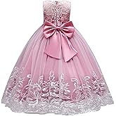 Flower Girl Lace Dress for Kids Wedding Bridesmaid Pageant Party Formal Long Gown Princess Communion Tulle Bow Dresses