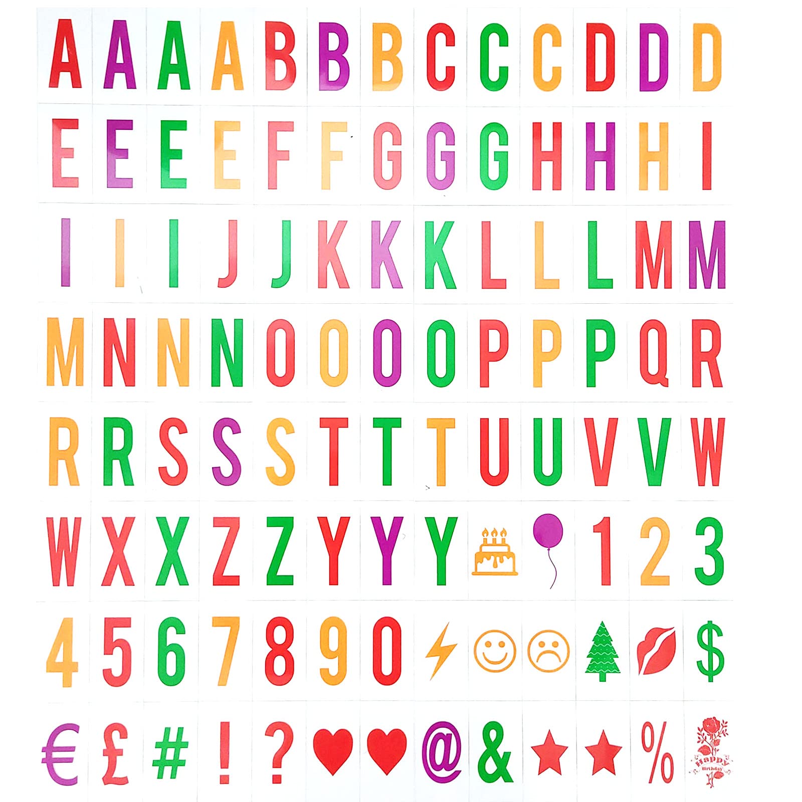 Cinematic Light up Sign Extra Letter Packs Cinema Style for A4 Light box (104pcs color)