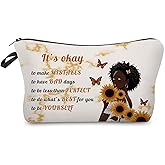 Livel lhood African American Makeup Bag Cute Small Organizer Zipper Pouch It's Okay To Be Yourself Cosmetic Bag Inspiring Birthday Present for Black Women Friends