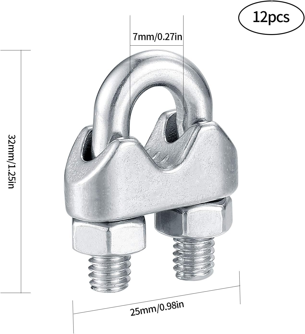 12 Pcs Wire Rope Clips Clamps, U Bolt Saddle Fastener, U Shaped Clamps