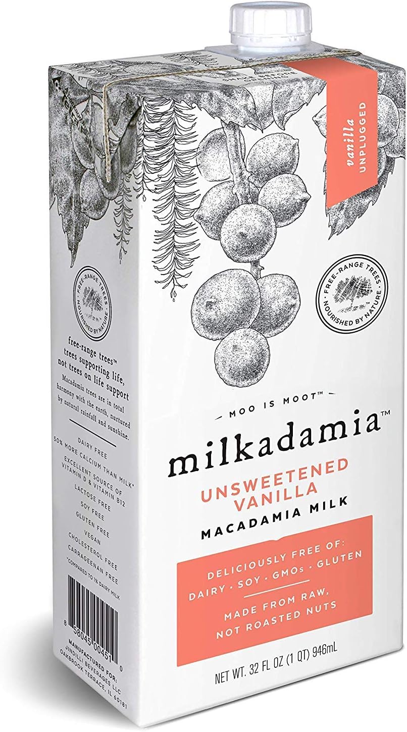 Unsweetened Vanilla Macadamia Milk (32 oz., 2 Count) - Keto, Dairy Free, Vegan, Sugar Free New Version