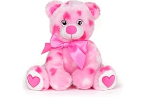 Bearington Collection Pink Plush Stuffed Animal Teddy Bear with Hearts, Adorable, Soft Cuddly Plush with A Pink Bow, Gift for Birthdays, Holidays & Special Occasions Like Valentines Day, 8.5 inches