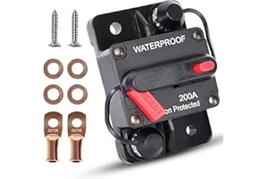 Erayco 200 Amp Circuit Breaker with Manual Reset for Car Marine Trolling Motors Boat ATV Manual Power Protect for Audio System Fuse, 12V-48VDC, Waterproof (200A)