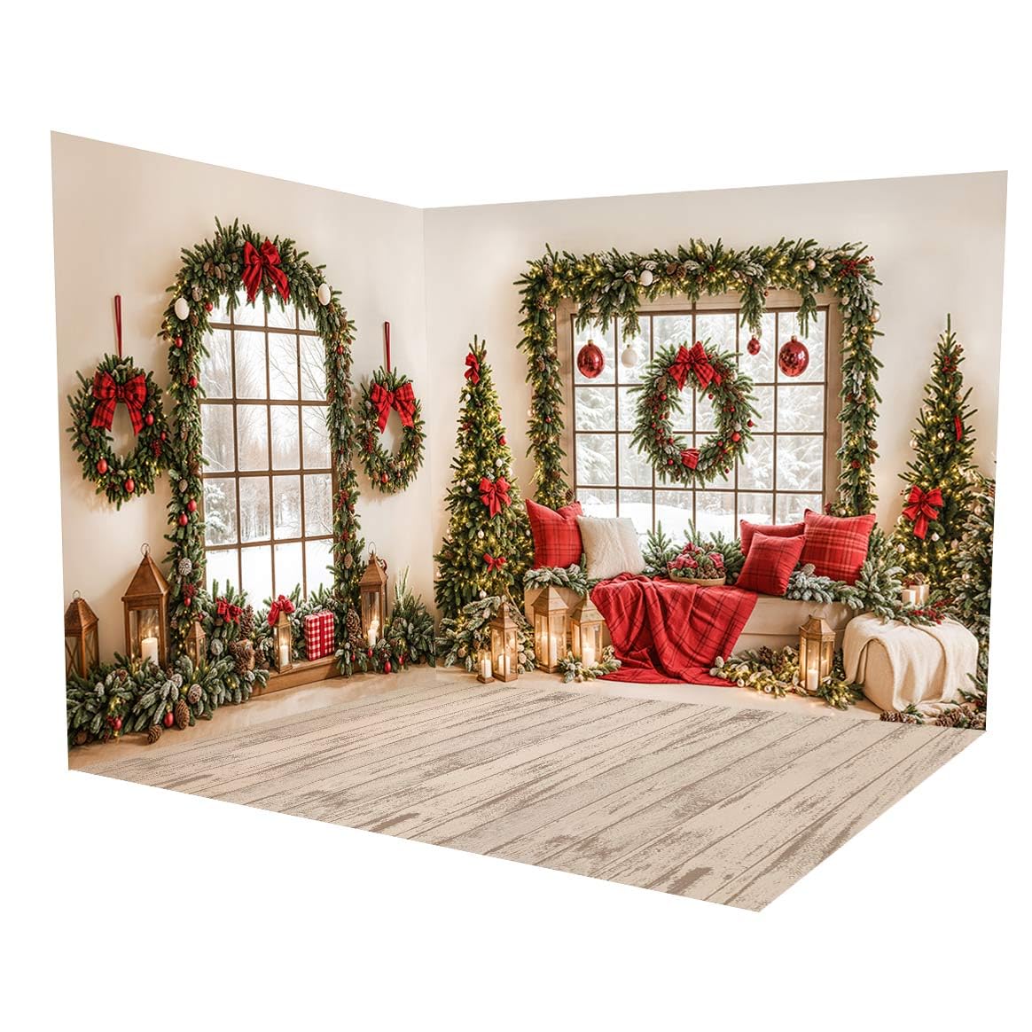 Photo 1 of Kate Room Set Backdrops for Photography Christmas Snowy Scene Sofa Photoshoot Backgrounds Setters (8ftx8ft&10ftx8ft&10ftx8ft)