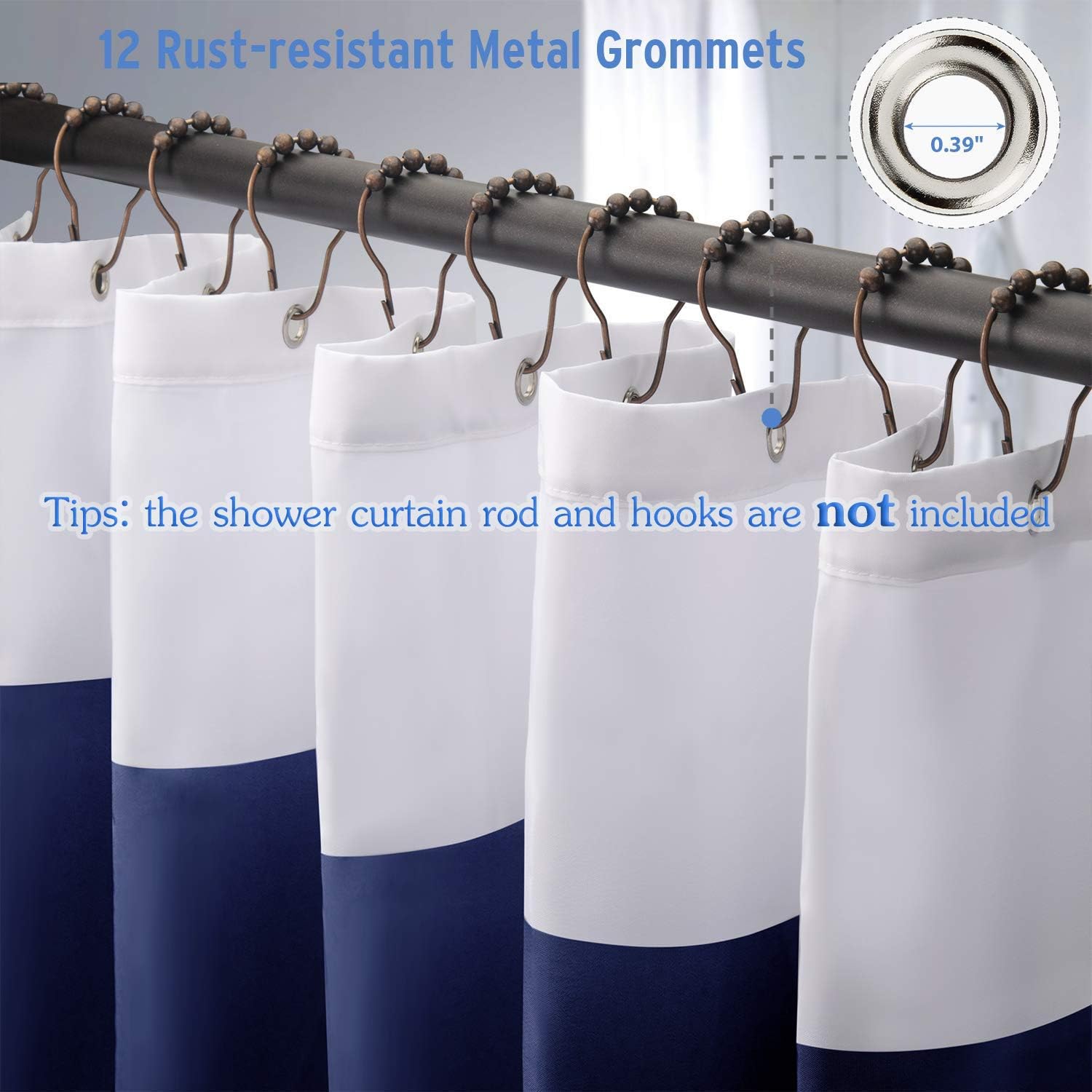 AmazerBath Fabric Shower Curtain, Navy Stripe Polyester Fabric Shower Curtains with 2 Heavy Duty Clear Stones, Decorative Curtains for Bathroom Hotel Quality, 72 X 72 Inches: Kitchen & Dining