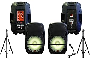 Mr. Dj USA Party Pack Pair 15" 4000W Powered Passive PA DJ Speakers Active Speaker Stands MIC