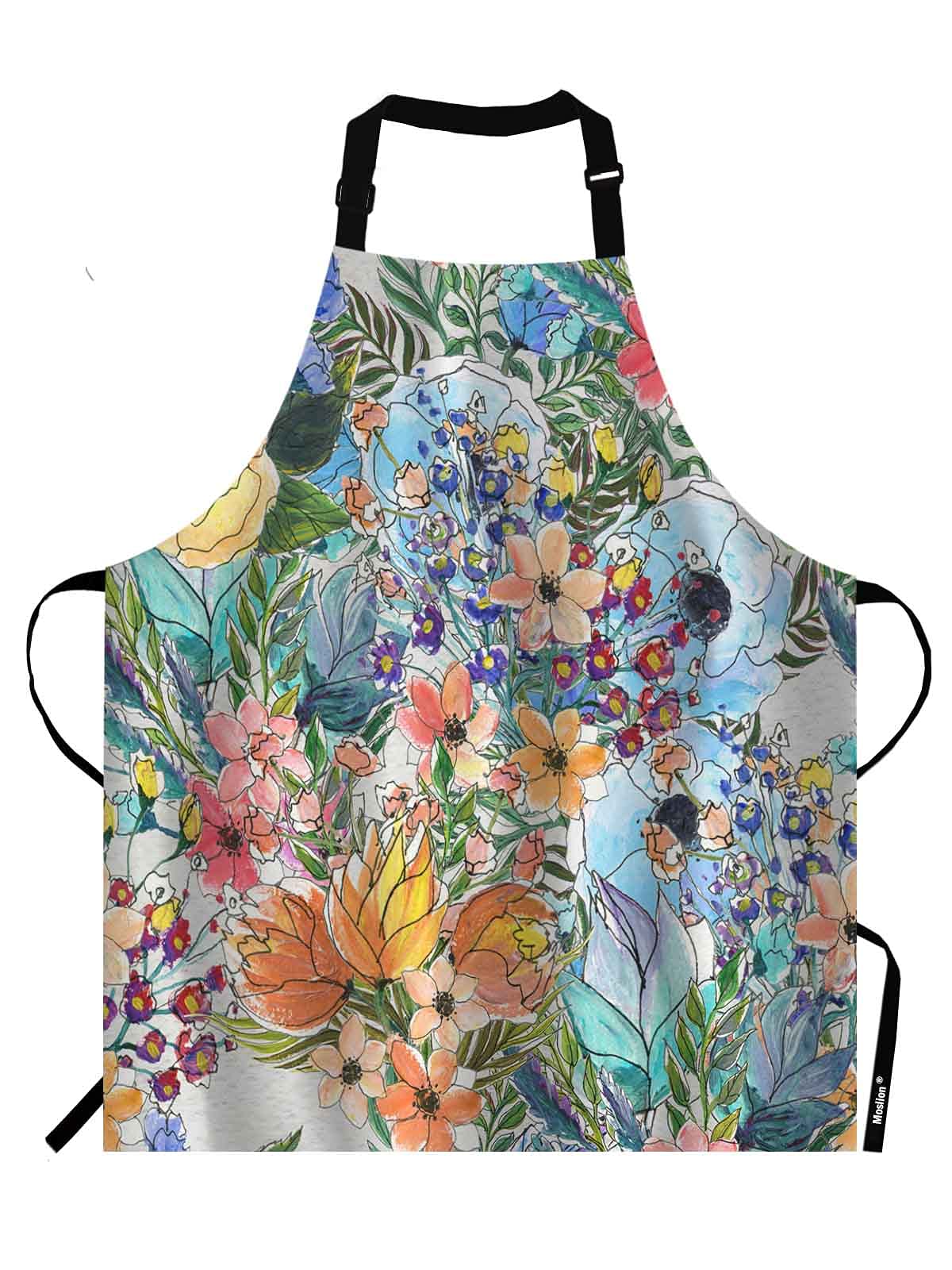 Moslion Watercolor Flower Apron,Colorful Garden Bouquet of Rose Lily Sunflowers Leaves Botanical Plant Apron,Adjustable Neck Bib for Men Women,Suitable for Kitchen Cooking Waitress Chef