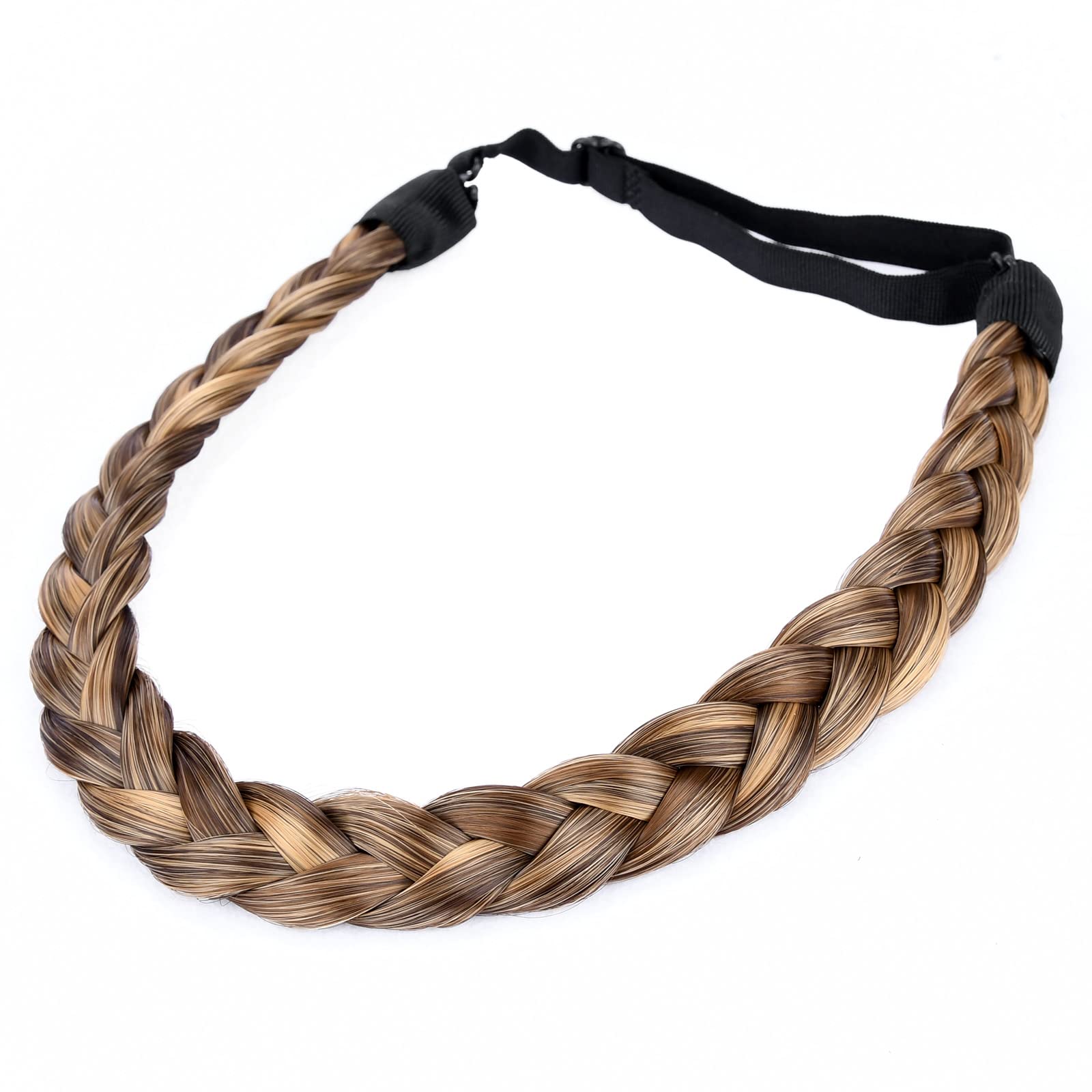Gledola Thin 2 Strands Fishtail Plaited Braids Headband Braided Synthetic Hair Elastic Stretch, Hair Accessory for Women, Teens, Girls (Claybank, Thin)