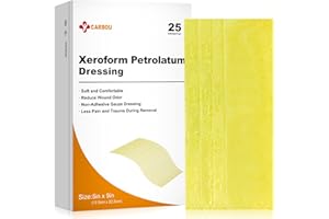 Carbou Medical Xeroform Petrolatum Dressing 5"x9", 25 Individual Pack, Non-Adherent Gauze Pads, Soft Fine Mesh Gauze Patch for Wound Care, Burns, Lacerations, Skin Grafts & Surgical Incisions
