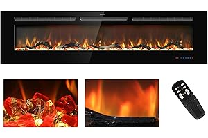 Kentsky 68 inches Electric Fireplace Inserts, Recessed and Wall Mounted Fireplace Heater, Linear Fireplace w/Thermostat, Remote & Touch Screen, Multicolor Flame, Timer, Log & Crystal, 750W/1500W