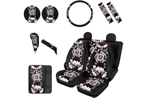 BIGCARJOB 12PCS Car Accessories with Hawaiian Sea Turtle Print,Include Car Seat Cover Set,Gear Lever Handbrake Cover,Steering Wheel Cover Armrest Cover,Seat Belt Pads Cover Coasters