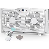 shinic Twin Window Fan, 9-Inch Blades Reversible Airflow, Thermostat Control, 3 Speeds, 23.8"-37" Expandable Width, Window Exchaust Fans for Home Bedroom, ETL Certified