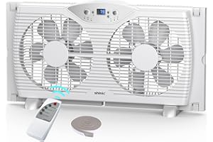 shinic Twin Window Fan, 9-Inch Blades Reversible Airflow, Thermostat Control, 3 Speeds, 23.8"-37" Expandable Width, Window Exchaust Fans for Home Bedroom, ETL Certified