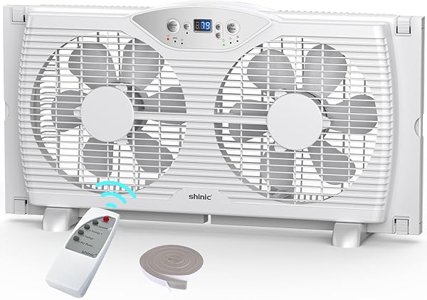 SHINIC TWIN WINDOW FAN, 9-INCH BLADES REVERSIBLE AIRFLOW,...