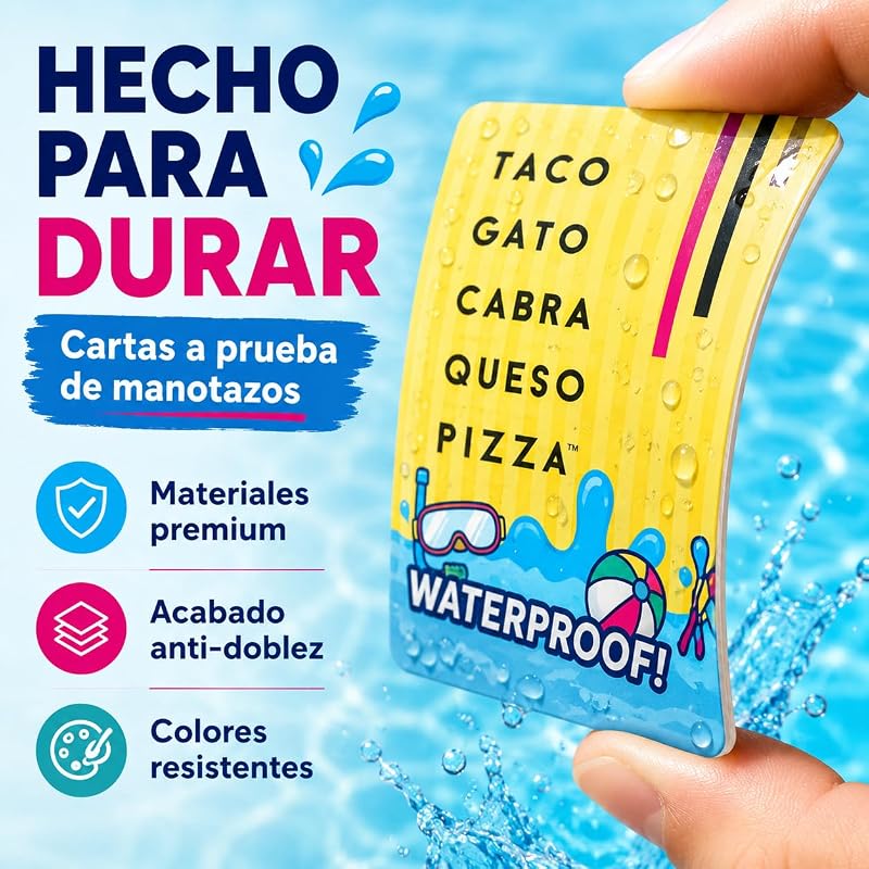 - Taco Gato Waterproof | Juegos De Mesa De 3 A 8 Jugadores | Juegos para Piscina Niños Y Adultos | Juego De Cartas para 8 Años O Más | Regalos para Niños Y Adultos