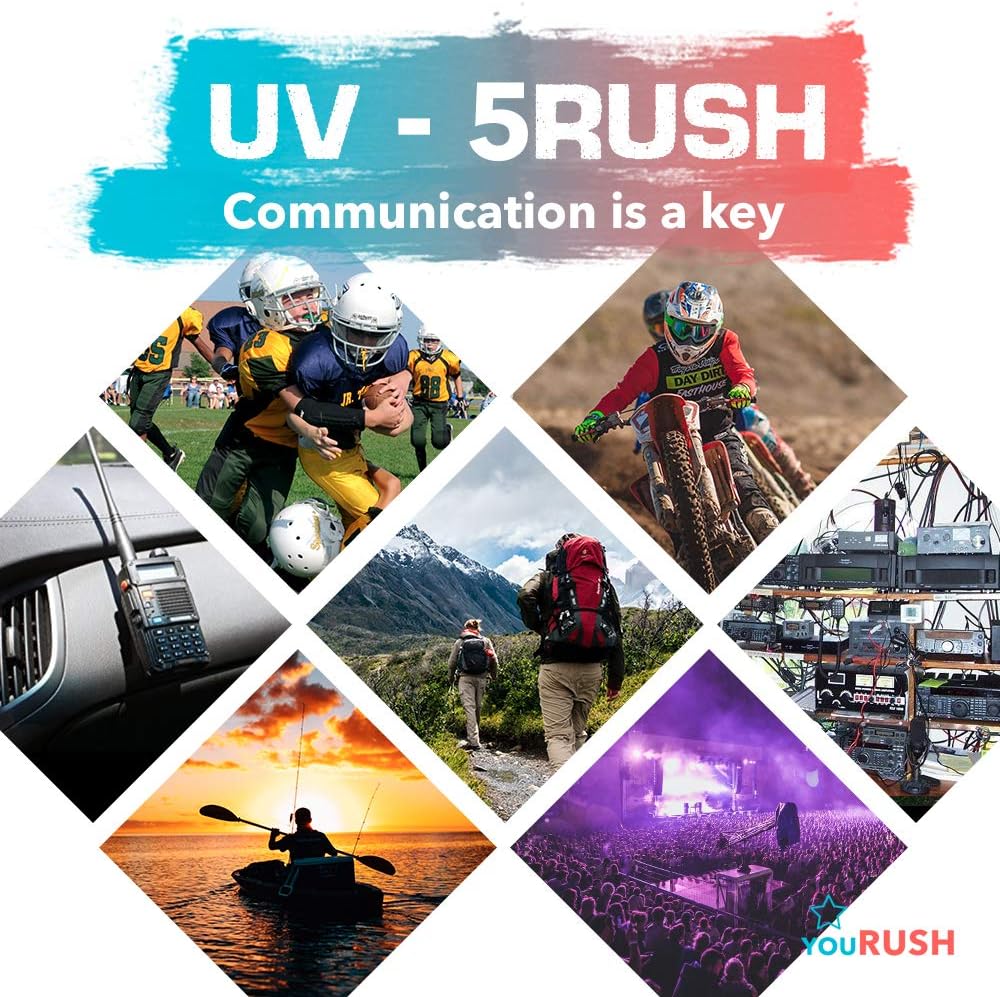 BAOFENG UV-5R 8W Two Way Radio - youRUSH UV-5RUSH Dual Band Radio with Extended BL-5 2800mAh Battery and USB Programming Cable Plus Lanyard - Chirp Support - Portable Ham Radio - Walkie Talkie: Car Electronics