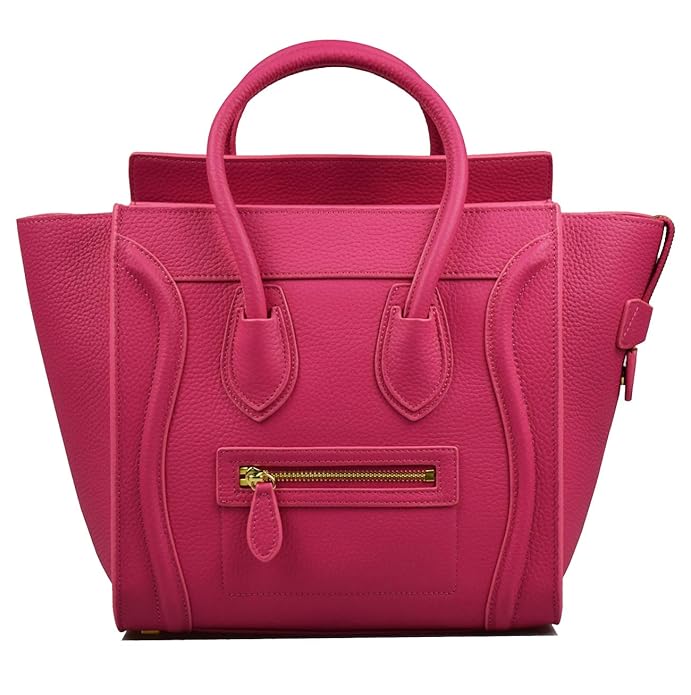 Esyuel Women's Genuine Leather Smile Bag Top Handle Handbag Purse (Medium, Hot Pink)