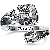 Zepmais Spoon Thumb Ring for Women - 925 Sterling Silver Lotus Just Breathe Rings Adjustable Boho Style Flower Jewelry Heartfelt Inspirational Gifts for Her