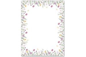 GENERIC AnyDesign 60 Sheets Floral Stationery Paper Watercolor Wildflower Butterfly Border Letterhead Spring Letter Writing Paper for Notes Greeting Cards Invitation Office School Printing, 8.5 x 11 Inch