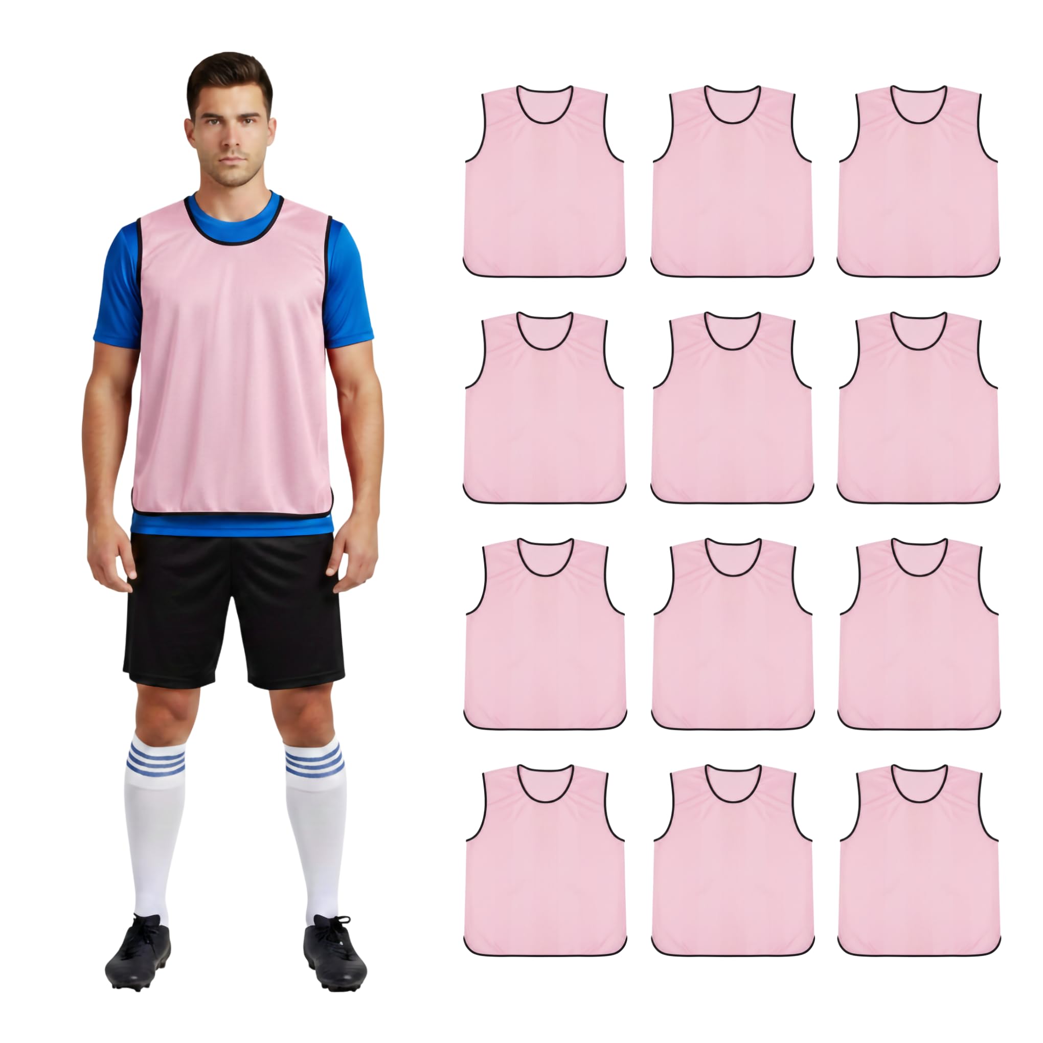 SiXsigma Sports 12 X Training Bibs Sports Mesh Football Bibs With Carry Bag - Quick Dry Football Training Equipment For Rugby, Soccer, Cricket & Basketball (Pink, XXL- Fit 52" Chest)