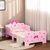 ZONEKIZ Pink Kids Toddler Bed with Safety Rails 143 x 74 x 59cm view 7