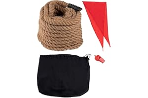 BLUE PANDA 50 Foot Tug of War Rope with Flag for Outdoor Games, Field Day, Summer Camp, Family Reunion, Team Building Activities (Brown)