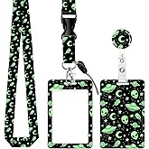 Badge Reels Retractable with Carabiner Reel Clip, ID Name Tag Work Badge Holder Belt Ferrule, Identity ID Badge Holder Cover Case for Office Work Nurse Teacher Student Gifts(Cute Alien)