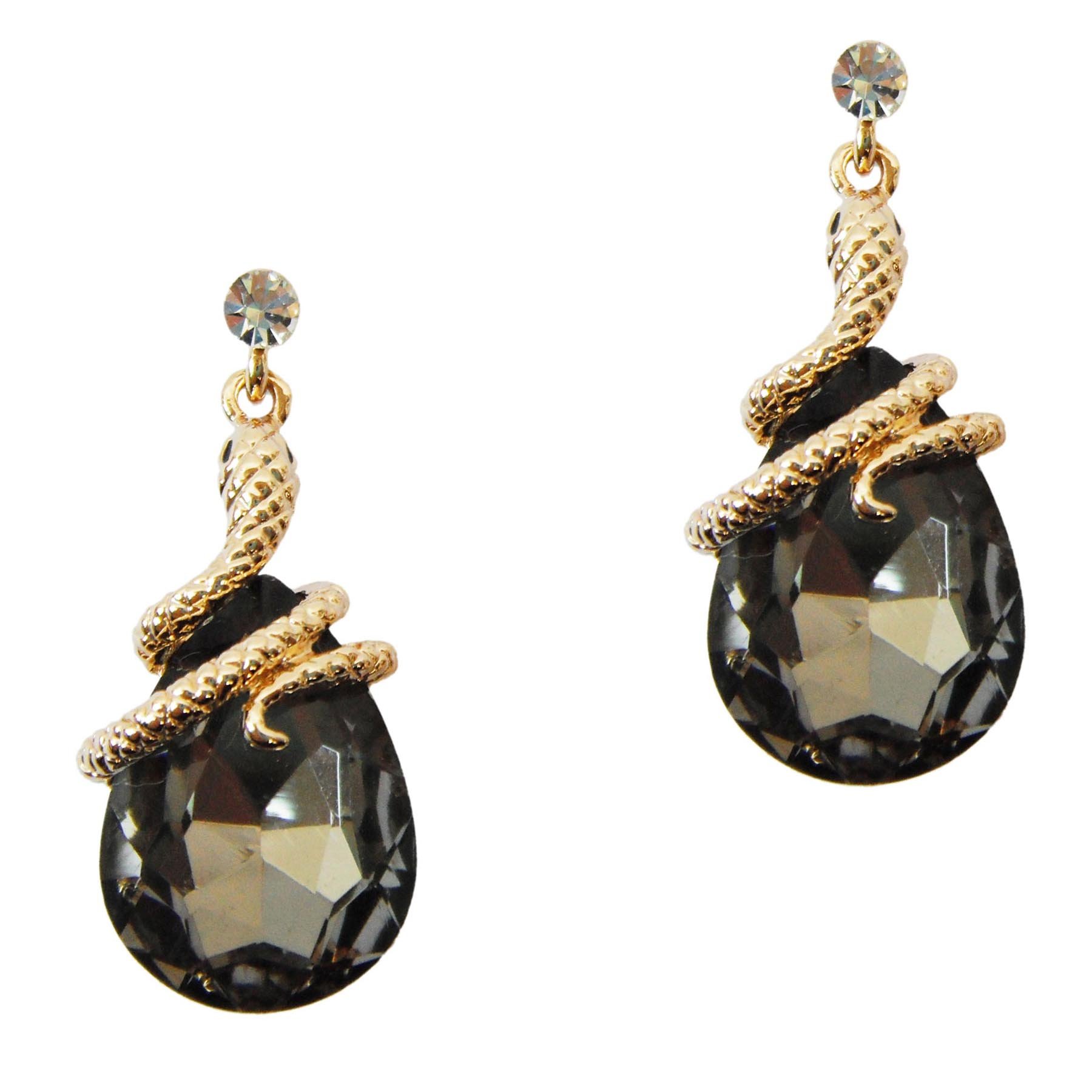 Navachi 18k Gold Plated Crystal Grey Zircon Snake Drop Dangle Az2538e Stud Earrings