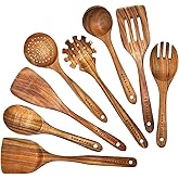 Wooden Spoons for Cooking,Natural Teak Wooden Kitchen Utensils Set (8 PCS)