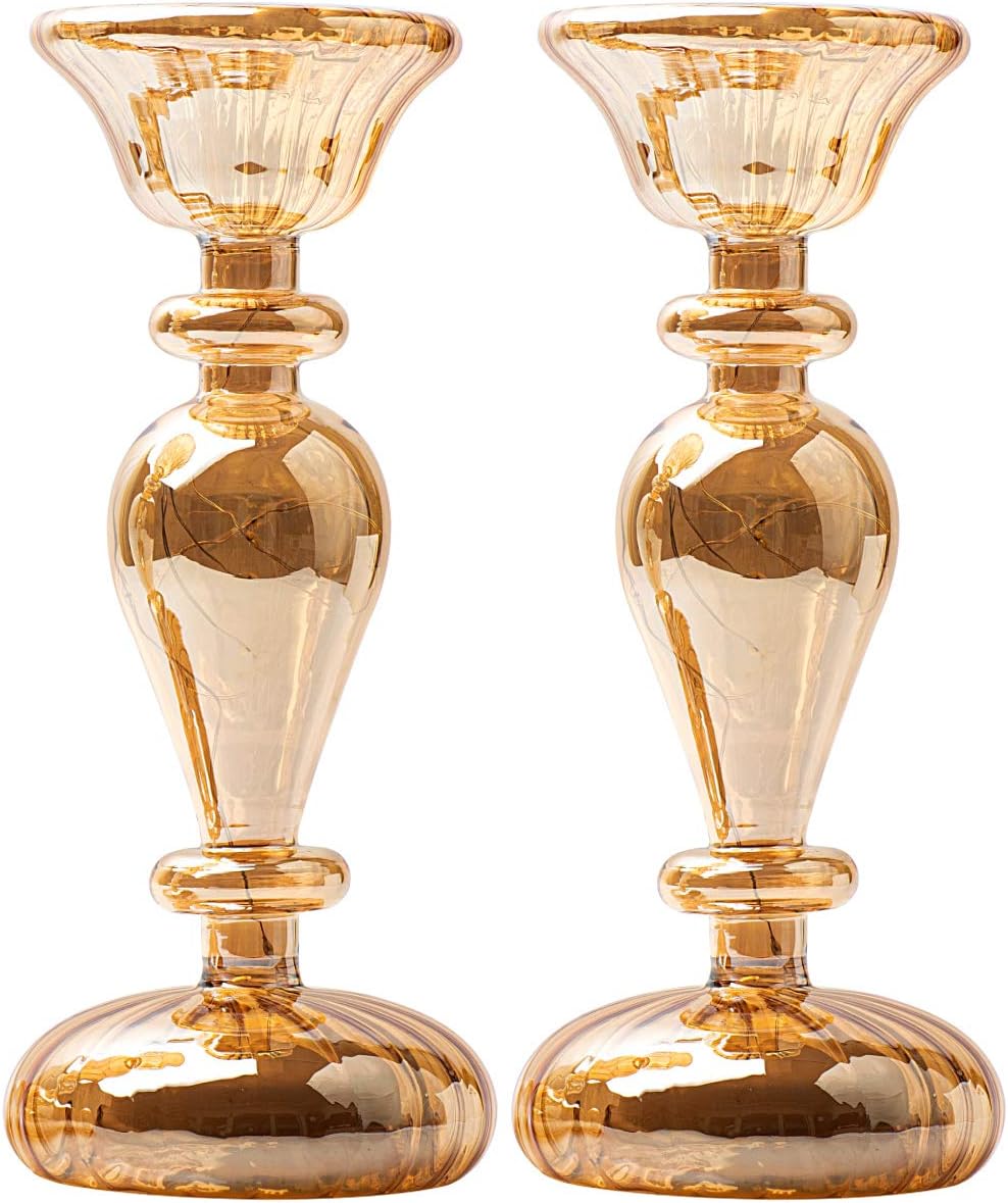 UMEIED Handmade Candle Stand Holder with Fairy Lights, Battery Powered Light Up Candle Holder Pedestals, Set of 2, Luxurious Decor Accessories: Kitchen & Dining
