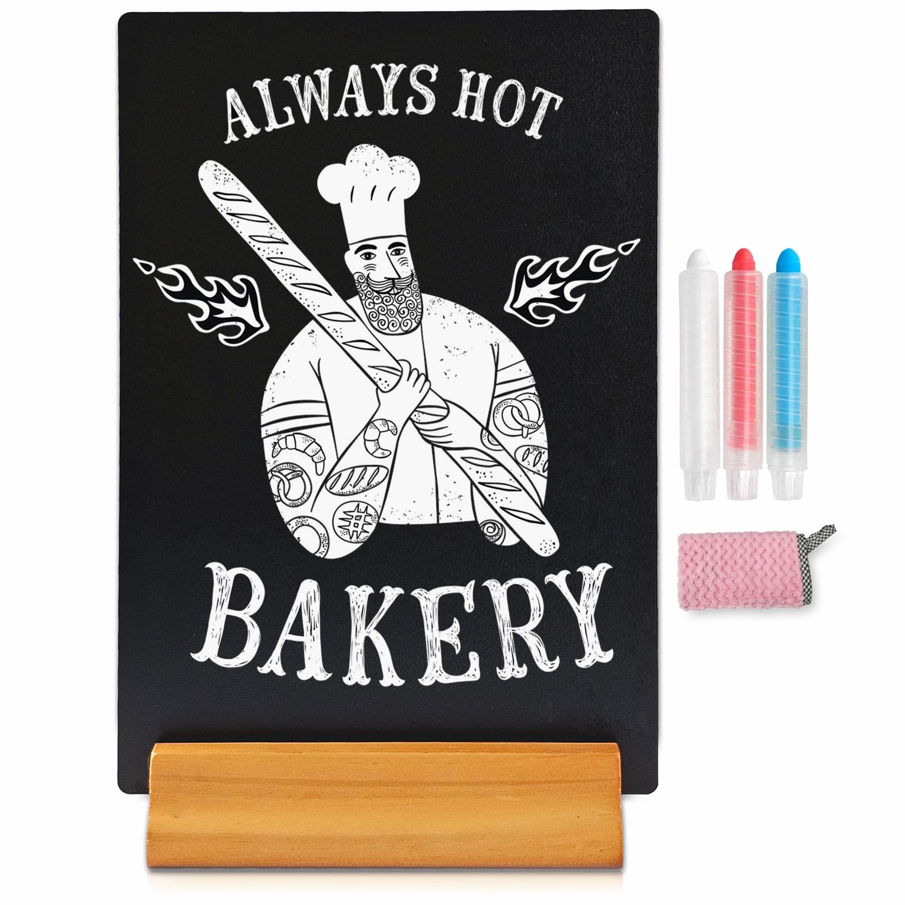 Moco Moment 1 Pack A4 Chalk Board Sign Erasable Tabletop blackboards with Wooden Stands Menu Chalkboards for Party, Tables Decoration, Bar and Restaurant (1 Pack, A4)