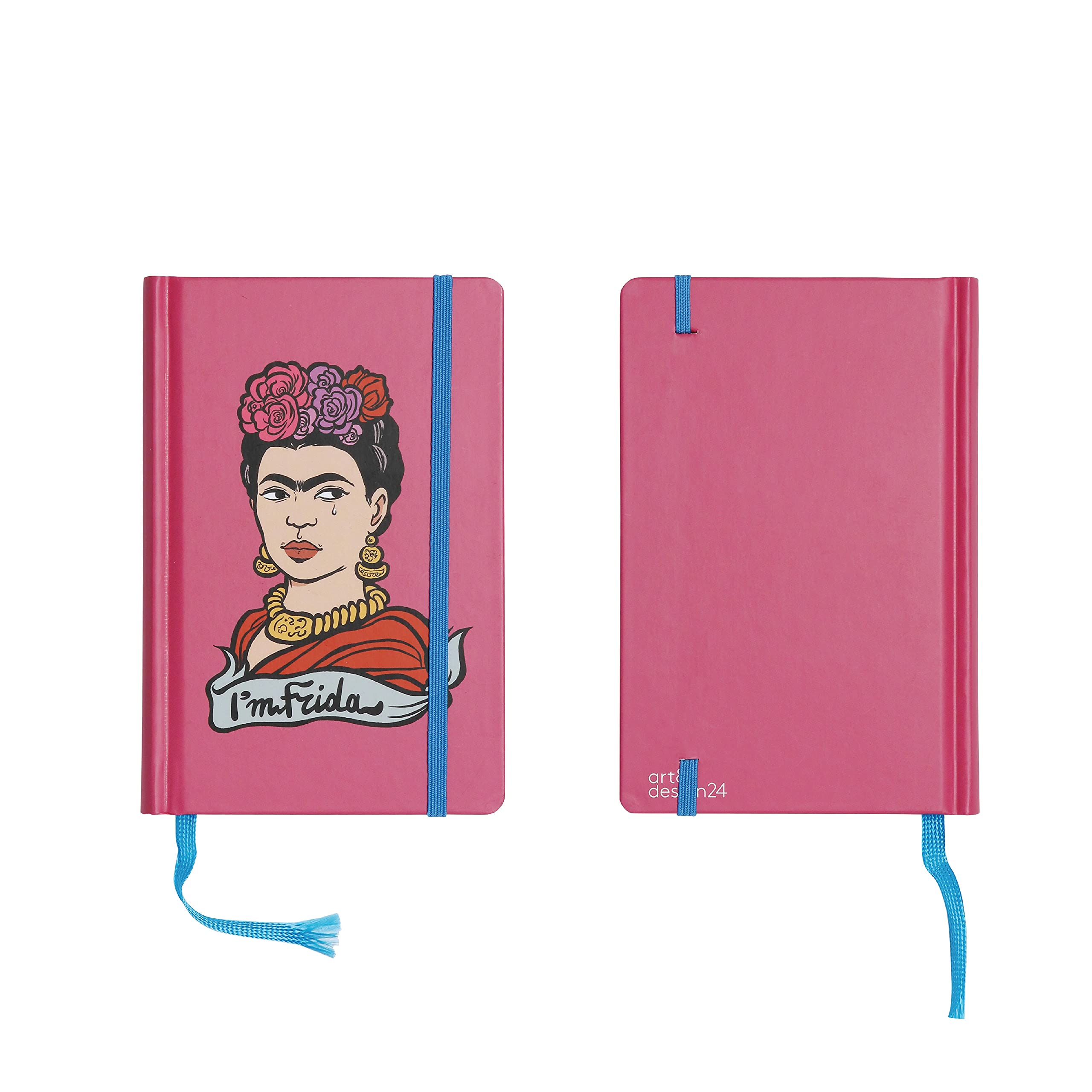 art&design24 Notebook I'm Frida 9 x 14 cm, Fuchsia, Notepad with 240 Pages, Ecological Paper, Made in Italy, Notes with Bookmark and Elastic Band