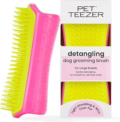 Pet Teezer Large Detangling Brush for Dogs Pink Yellow - Dry or Bath