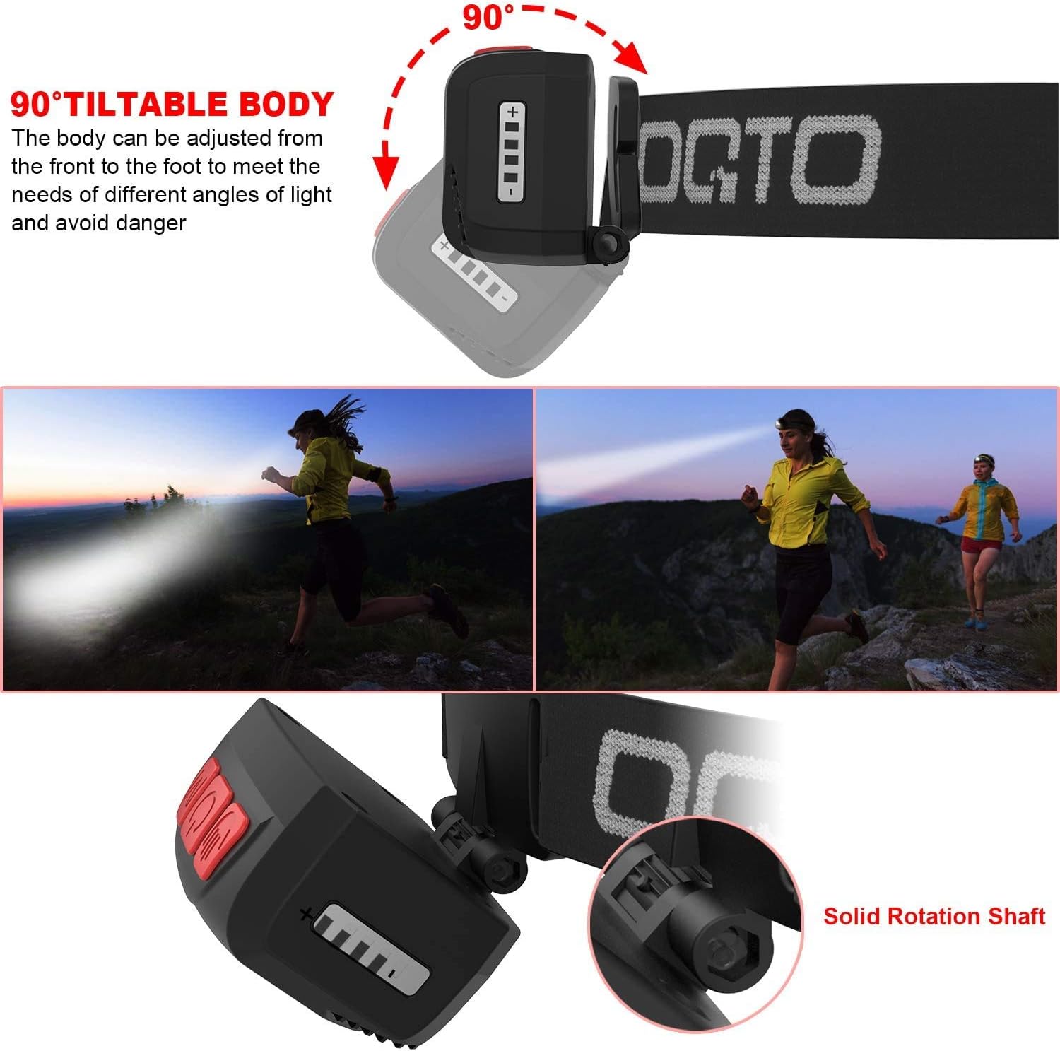 OQTO LED Headlamp Flashlight, 1000 Lumens USB Rechargeable Headlight, 8 Modes with Motion Sensor Head Lamp, Waterproof LED Head Lights for Camping, Hiking, Running, Working and More, Pack of 2 - - 