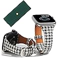 Designer Houndstooth Slim Bands Women Compatible with Apple Watch 41mm 40mm 38mm, Luxury Leather WristBand Plaid for iWatch Series 10/9/8/7/6/5/4/3/2/1/SE for Women Black White