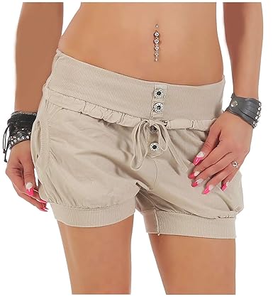 Malito Damen Hotpants in Unifarben | lockere Kurze Hose | Bermuda für den Strand | Pants - Shorts - klassisch 6086