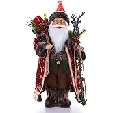 TOCULAB 18" Santa Claus Figurine, Christmas Decorations, Standing Santa Claus Hold Deer Head Cane and Sack for Xmas Indoor Home Decoration Gift Party Table Shelf Ornament