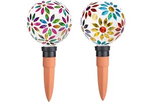 Chonsun Terracotta Watering Spikes Mosaic Watering Globes for Outdoor Plants 2 Pack Automatic Plant Waterer Watering Devices Water Bulbs