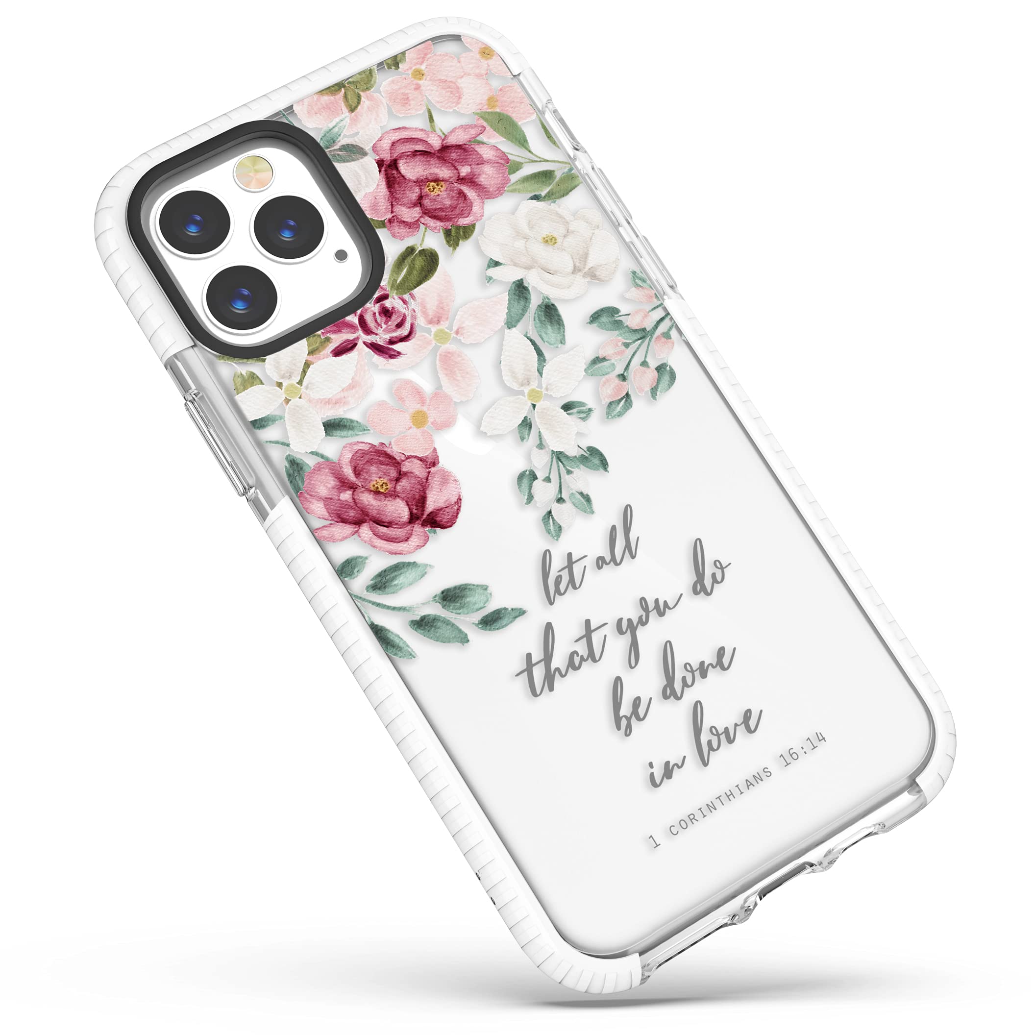 Photo 1 of Frepstudio Cute Case Compatible for iPhone 14 Pro for Girls Women,Roses Inspirational Scripture Bible Verses Christian Quotes Corinthians 16:14 Soft Protective Case Compatible with iPhone 14 Pro