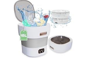 ABXKZ Portable Washing Machine, 15L Large Capacity New Model, Mini Washing Machine with Spin Dryer, Small Foldable Laundry Washer for Travel, Dorm, Capming, Apartment, Socks, Underwear, Baby Clothes, Grey
