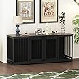 DAWNSPACES Large Funiture Style Dog Crate for 2 Dogs, 70" Wooden Dog Kennel Furniture with Removable Divider & 2 Trays, Indoor Heavy Duty Dog House w/Double Rooms for Large Medium Dogs, Black