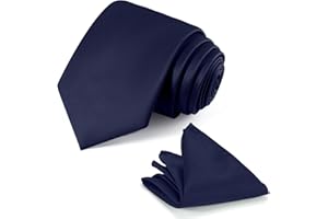 JUNMEISI Black Tie Set in Gift Box Mens Solid Color 3.15" (8CM) Black Necktie and Pocket Square Set