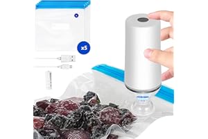 VICARKO Vacuum Food Sealer, Save Sealer, USB Rechargeable Handheld Pump, for Sous Vide and Food Storage, with 5 Reusable Zipp