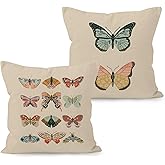 YUESHARE Boho Colorful Butterfly Linen Throw Pillow Cover 18 x 18 Inch Set of 2, Butterfly Lover Gifts for Home Girls Room Bedroom Decor