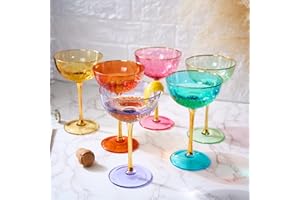 THE WINE SAVANT Vintage Art Deco Coupe for Champagne, Martini, Cocktails | Set of 6 | 7 oz Classic Cocktail Glassware - Manhattan, Cosmopolitan, Sidecar, Crystal Speakeasy Style Saucer Goblets Coupes with Stems