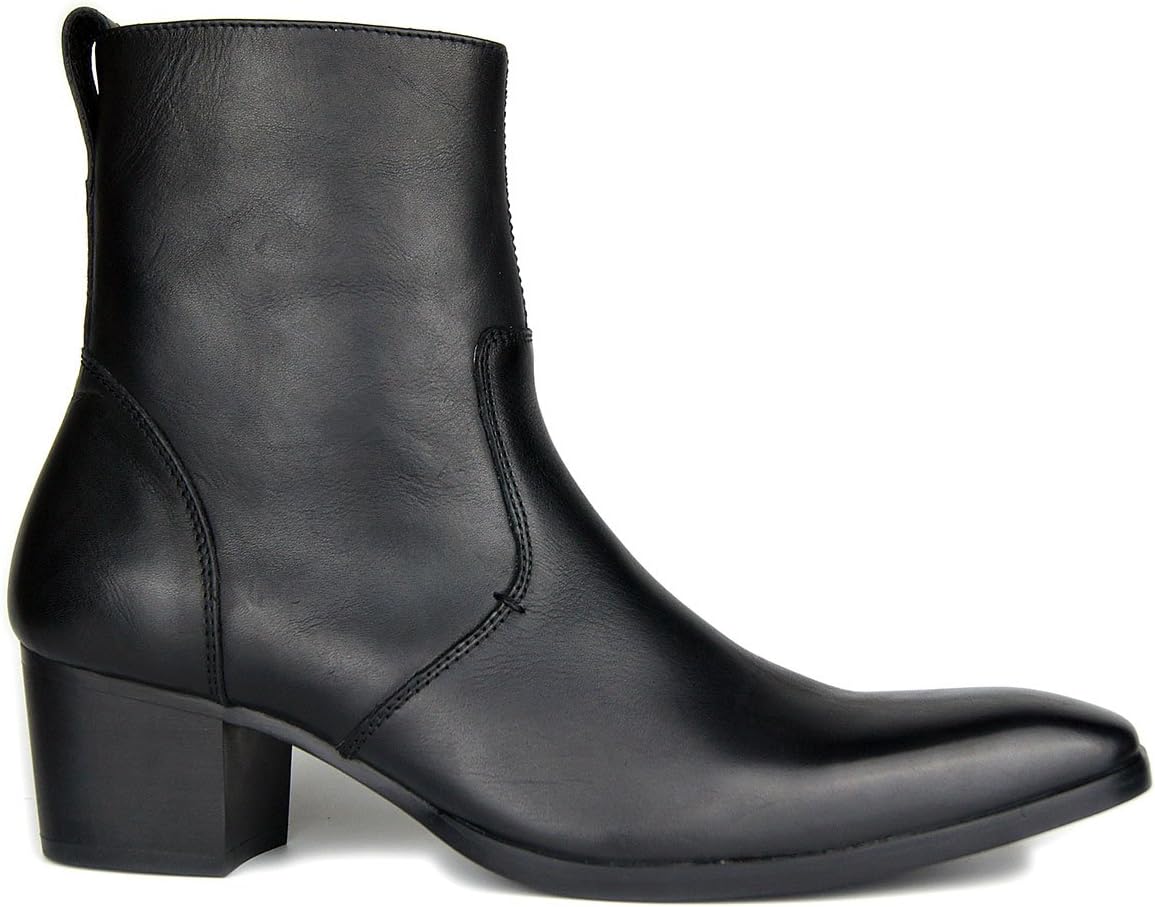 OTTO ZONE Dress Boot for Men Leather Chukka Designer Boots Casual Heel Shoes Zipper-up